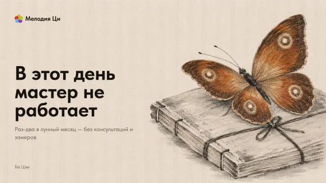 Закрытая перевязанная шнуром книга, написанная сухой кистью, на её обложке отдыхает большая коричневая бабочка, вышитая шёлком