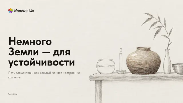 Низкий столик тонкой линией тушью: чаша с водой, свеча, ветка, металлическая чаша, а в середине вышитый шёлком глиняный сосуд