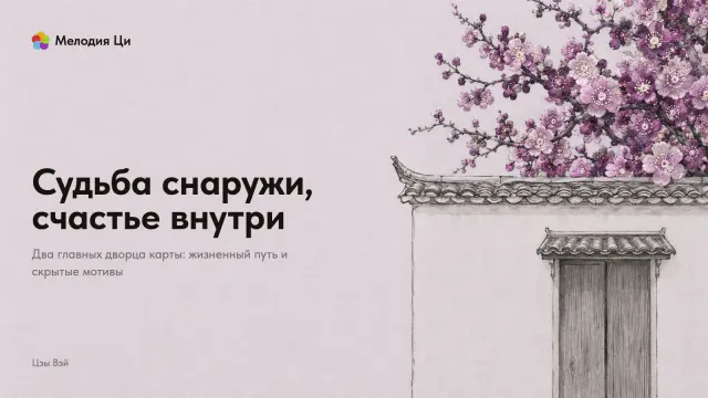 Светлая стена китайского двора с закрытой калиткой, написанная тонкой линией тушью, а над её гребнем пышно цветёт слива, вышитая шёлком