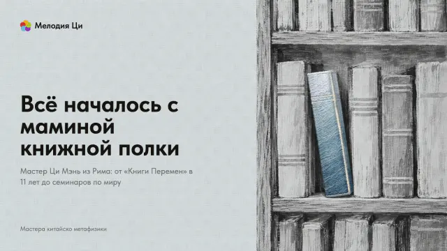 Домашний книжный шкаф, написанный светлой сухой кистью, в среднем ряду одна книга выдвинута и наклонена, её корешок вышит серо-голубым шёлком