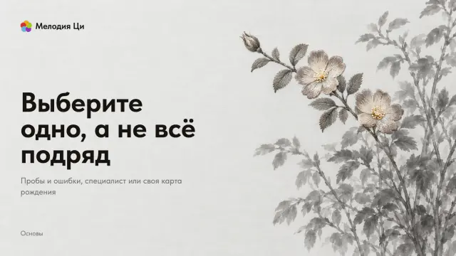 Светлый куст шиповника, написанный мокрой серой тушью, а из него влево тянется один побег с цветками и листьями, вышитыми шёлком
